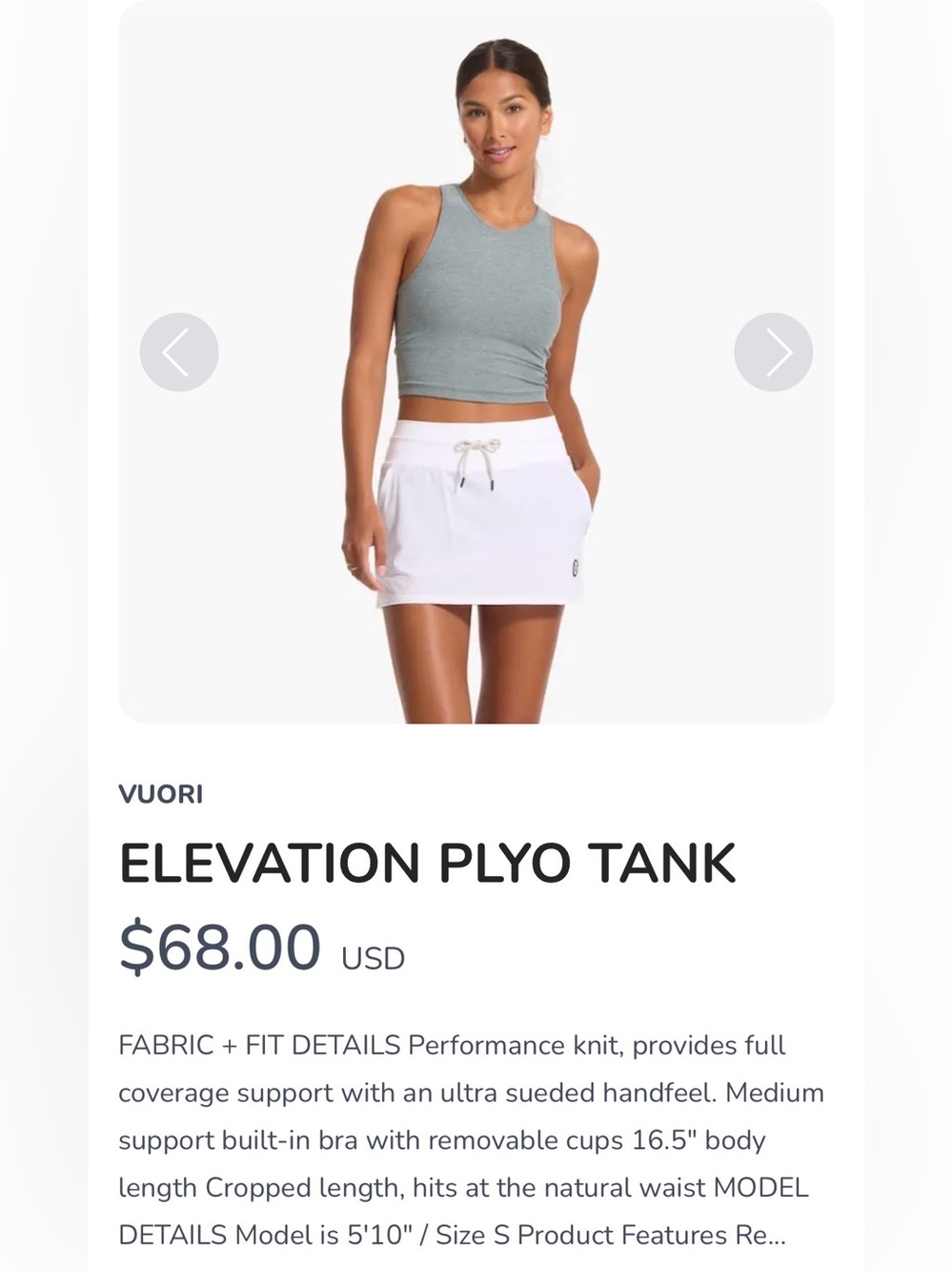 Vuori Elevation Plyo Tank Sz S